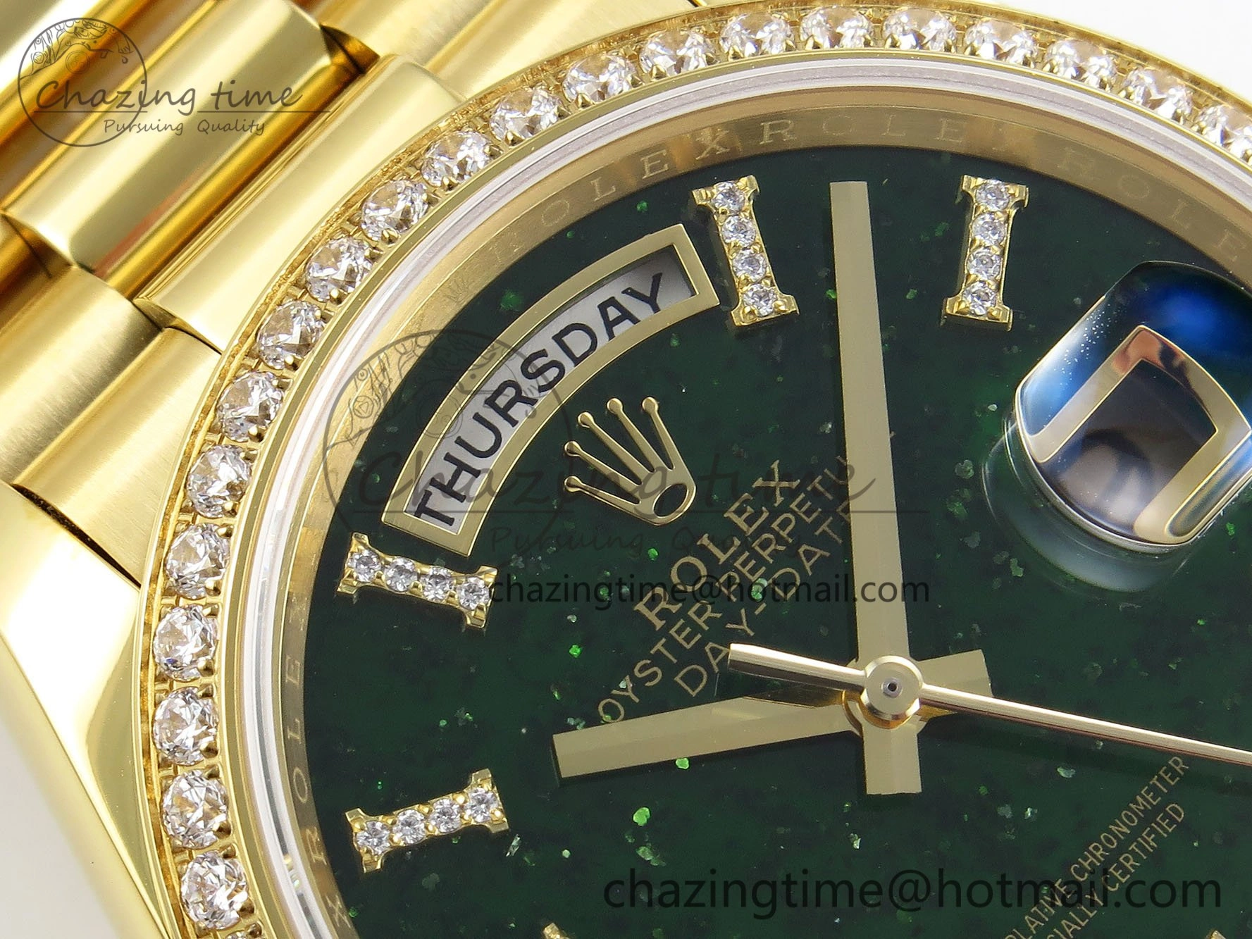 Day Date 36 YG RAF 1:1 Best Edition Green Stone Roman Dial Diamonds Bezel on YG Bracelet A2836