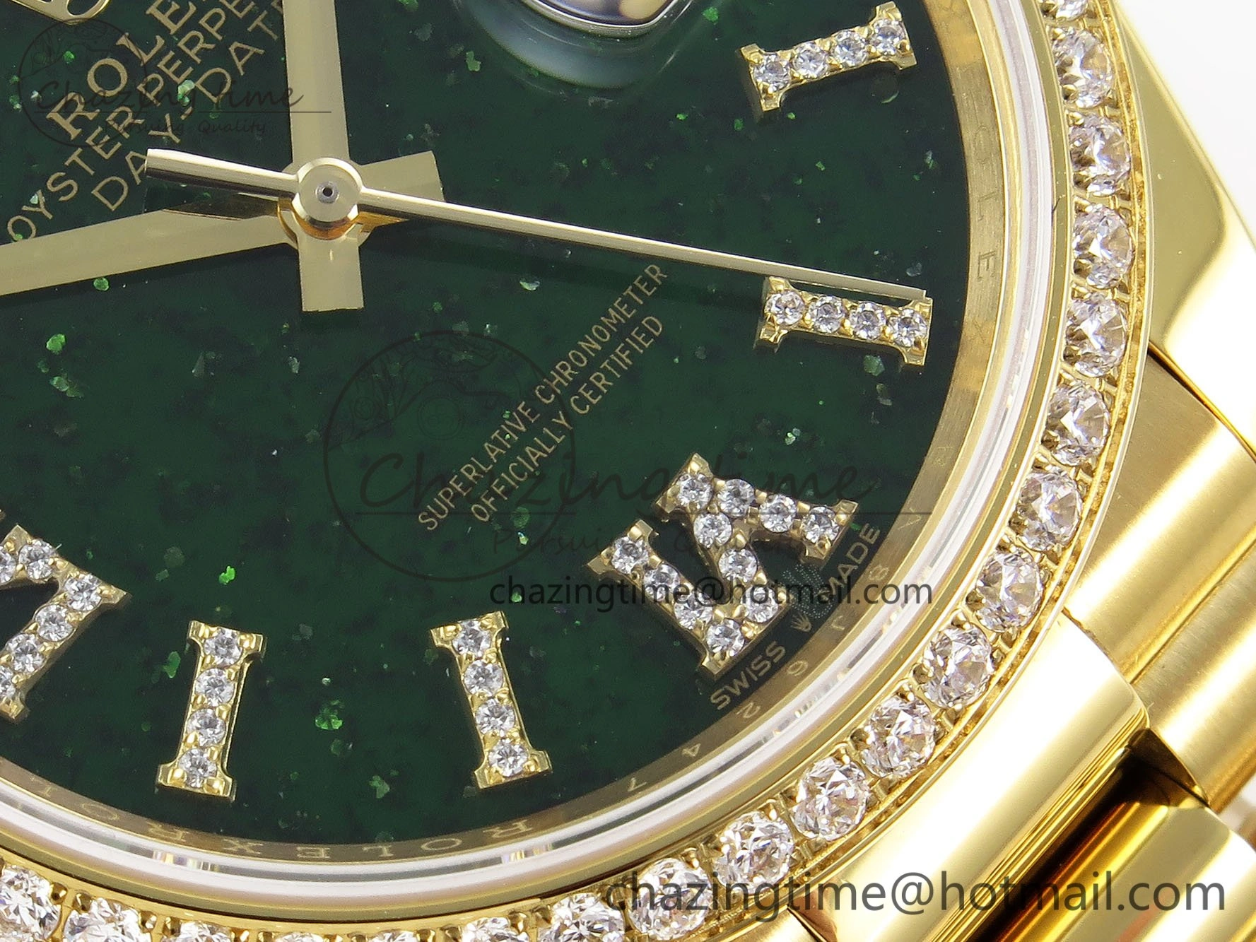 Day Date 36 YG RAF 1:1 Best Edition Green Stone Roman Dial Diamonds Bezel on YG Bracelet A2836