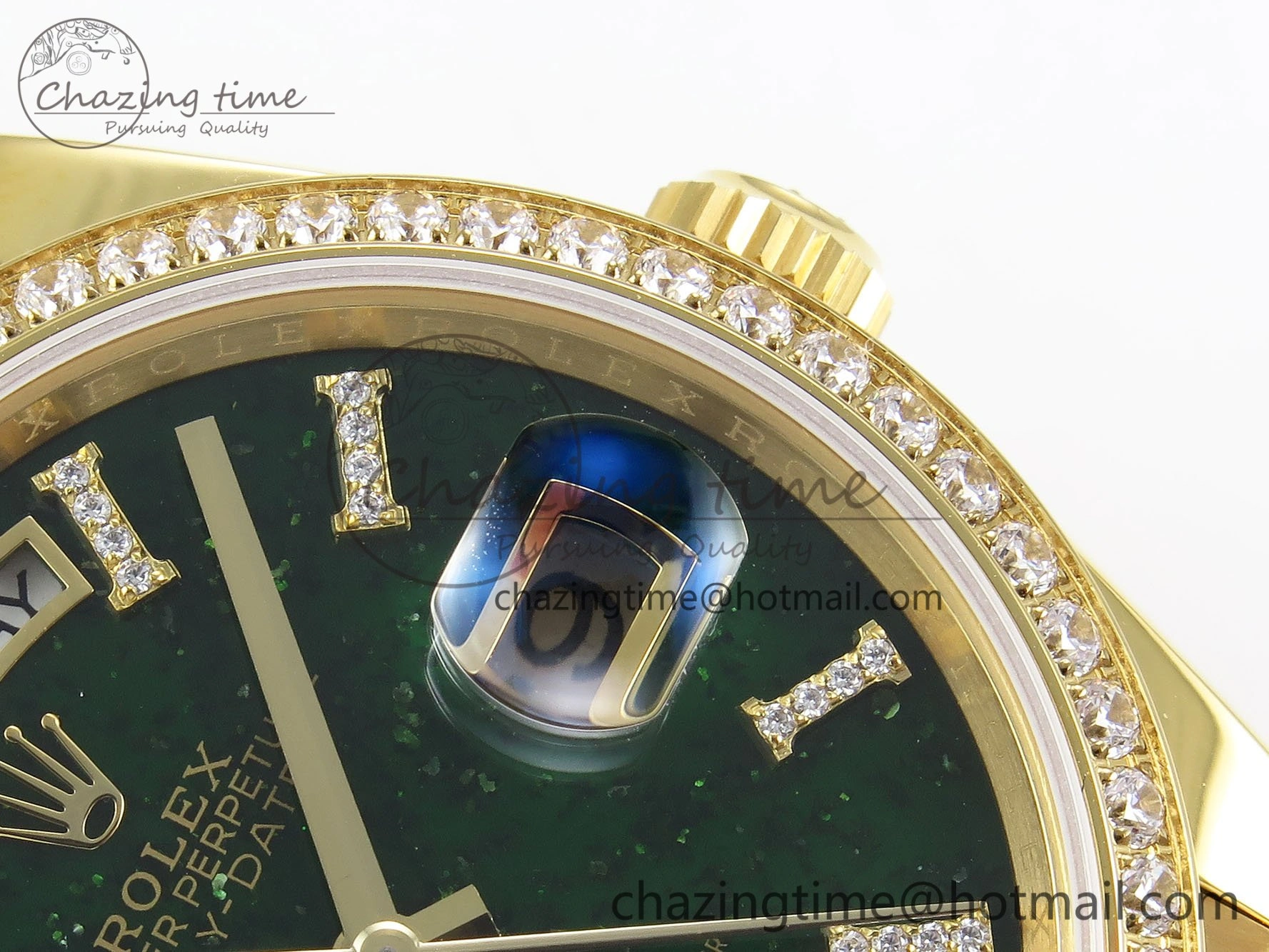 Day Date 36 YG RAF 1:1 Best Edition Green Stone Roman Dial Diamonds Bezel on YG Bracelet A2836