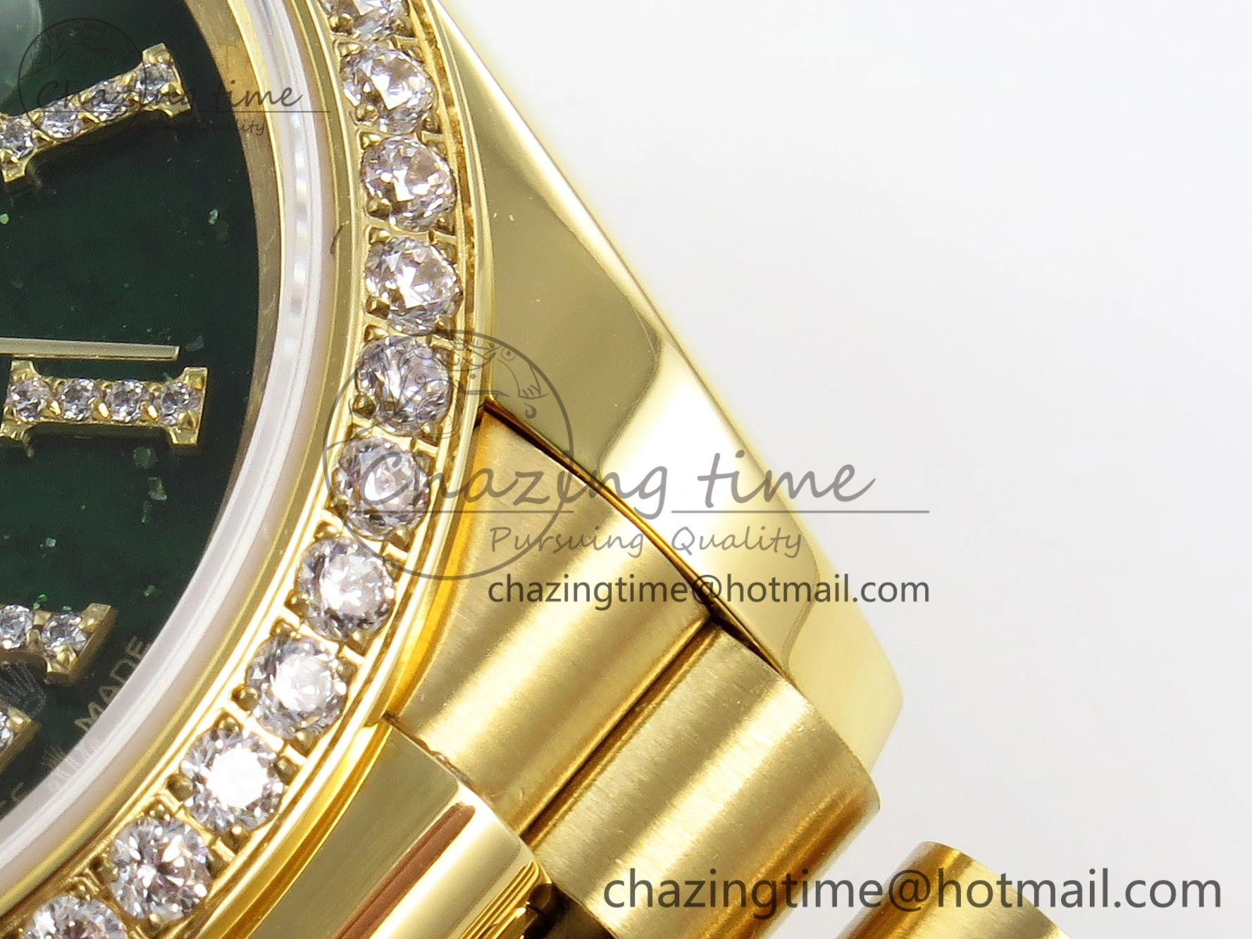 Day Date 36 YG RAF 1:1 Best Edition Green Stone Roman Dial Diamonds Bezel on YG Bracelet A2836