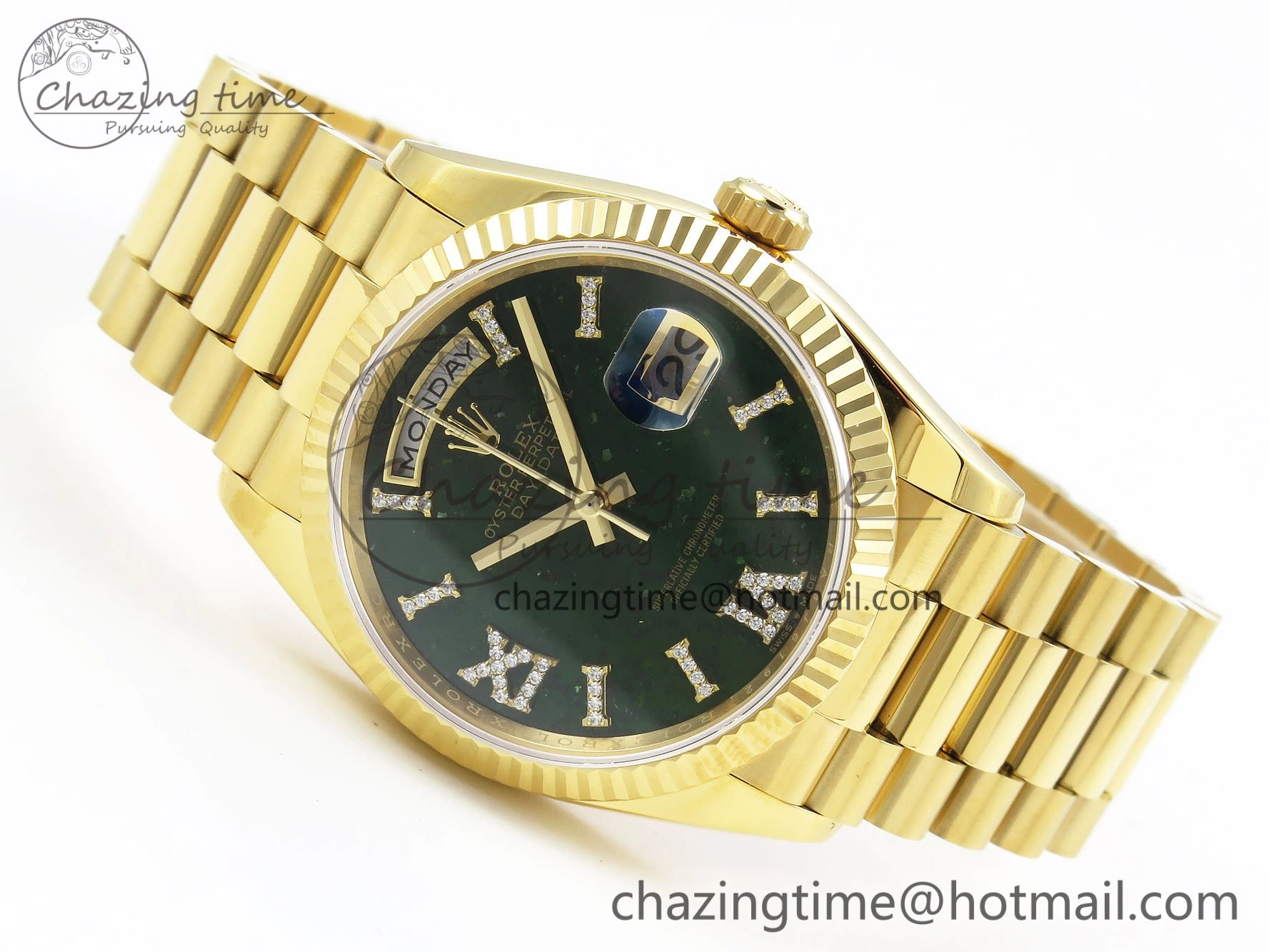 Day Date 36 YG RAF 1:1 Best Edition Green Stone Roman Dial on YG Bracelet A2836
