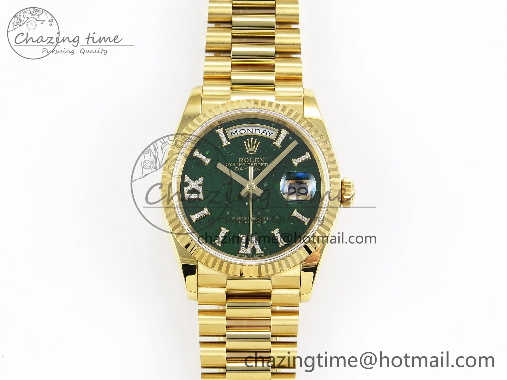 Day Date 36 YG RAF 1:1 Best Edition Green Stone Roman Dial on YG Bracelet A2836