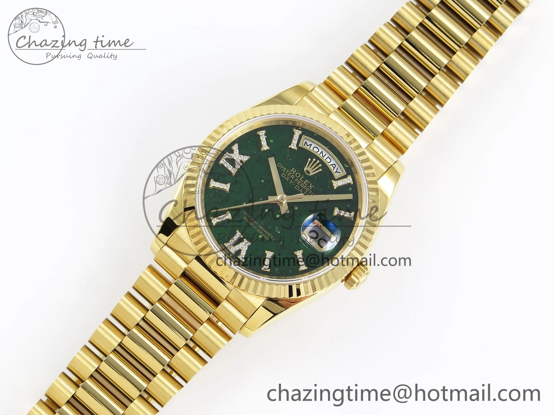 Day Date 36 YG RAF 1:1 Best Edition Green Stone Roman Dial on YG Bracelet A2836