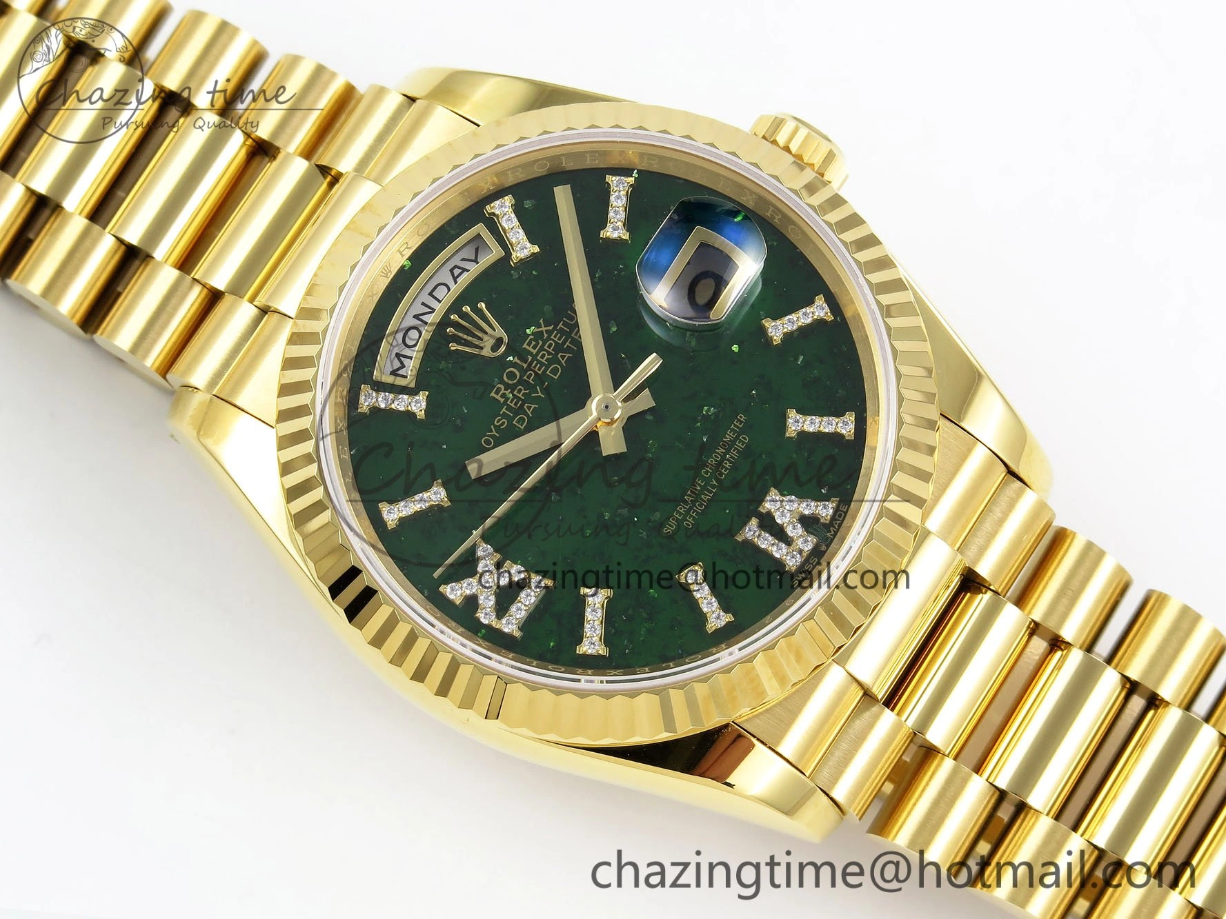 Day Date 36 YG RAF 1:1 Best Edition Green Stone Roman Dial on YG Bracelet A2836