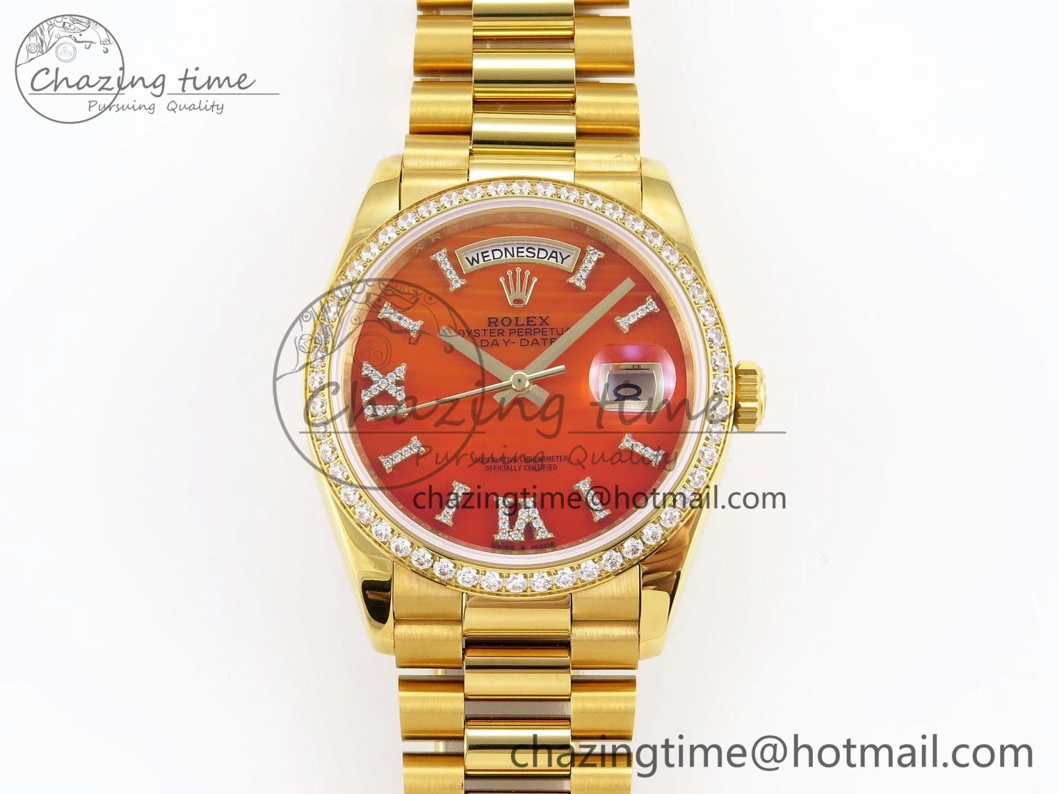 Day Date 36 YG RAF 1:1 Best Edition Red Carnelian Dial Diamonds Bezel on YG Bracelet A2836