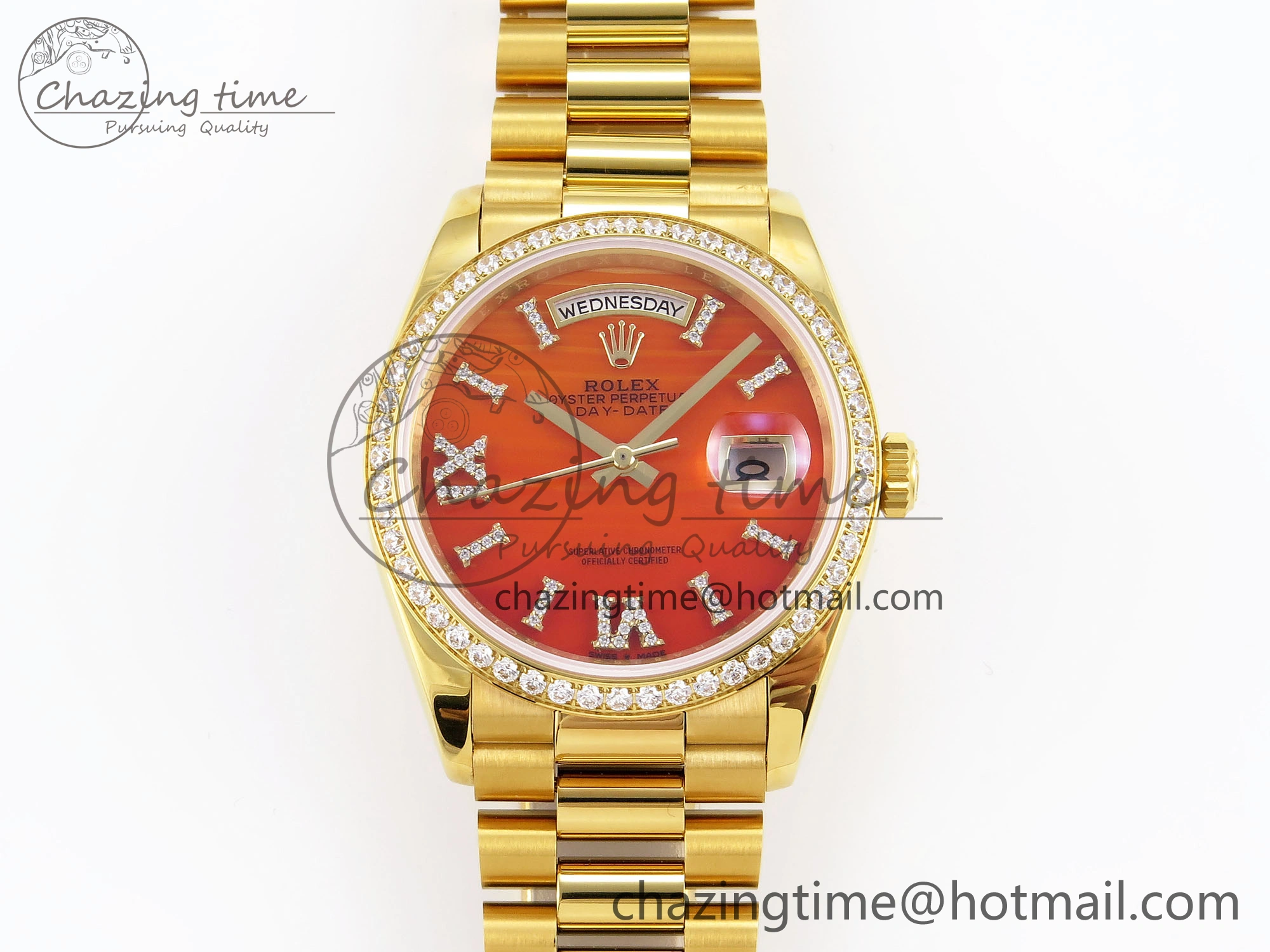Day Date 36 YG RAF 1:1 Best Edition Red Carnelian Dial Diamonds Bezel on YG Bracelet A2836