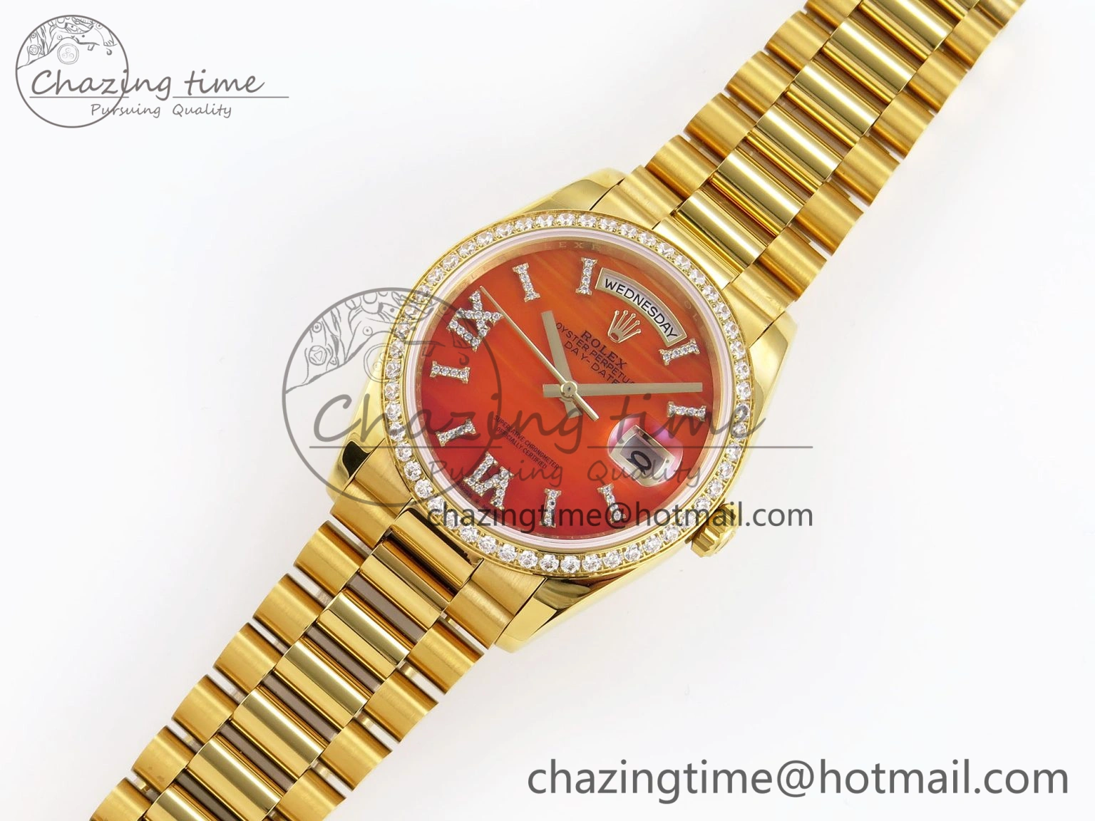 Day Date 36 YG RAF 1:1 Best Edition Red Carnelian Dial Diamonds Bezel on YG Bracelet A2836