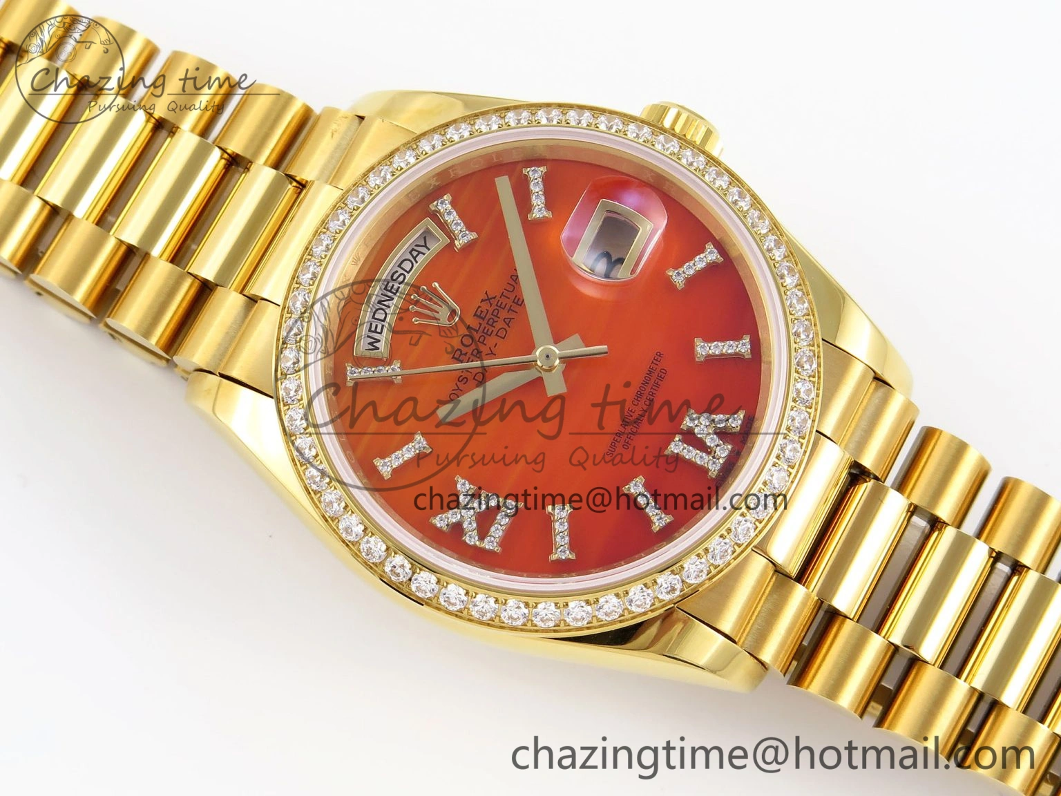 Day Date 36 YG RAF 1:1 Best Edition Red Carnelian Dial Diamonds Bezel on YG Bracelet A2836