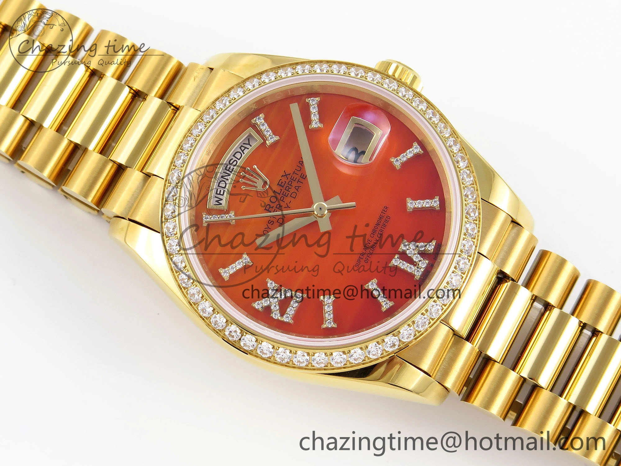 Day Date 36 YG RAF 1:1 Best Edition Red Carnelian Dial Diamonds Bezel on YG Bracelet A2836