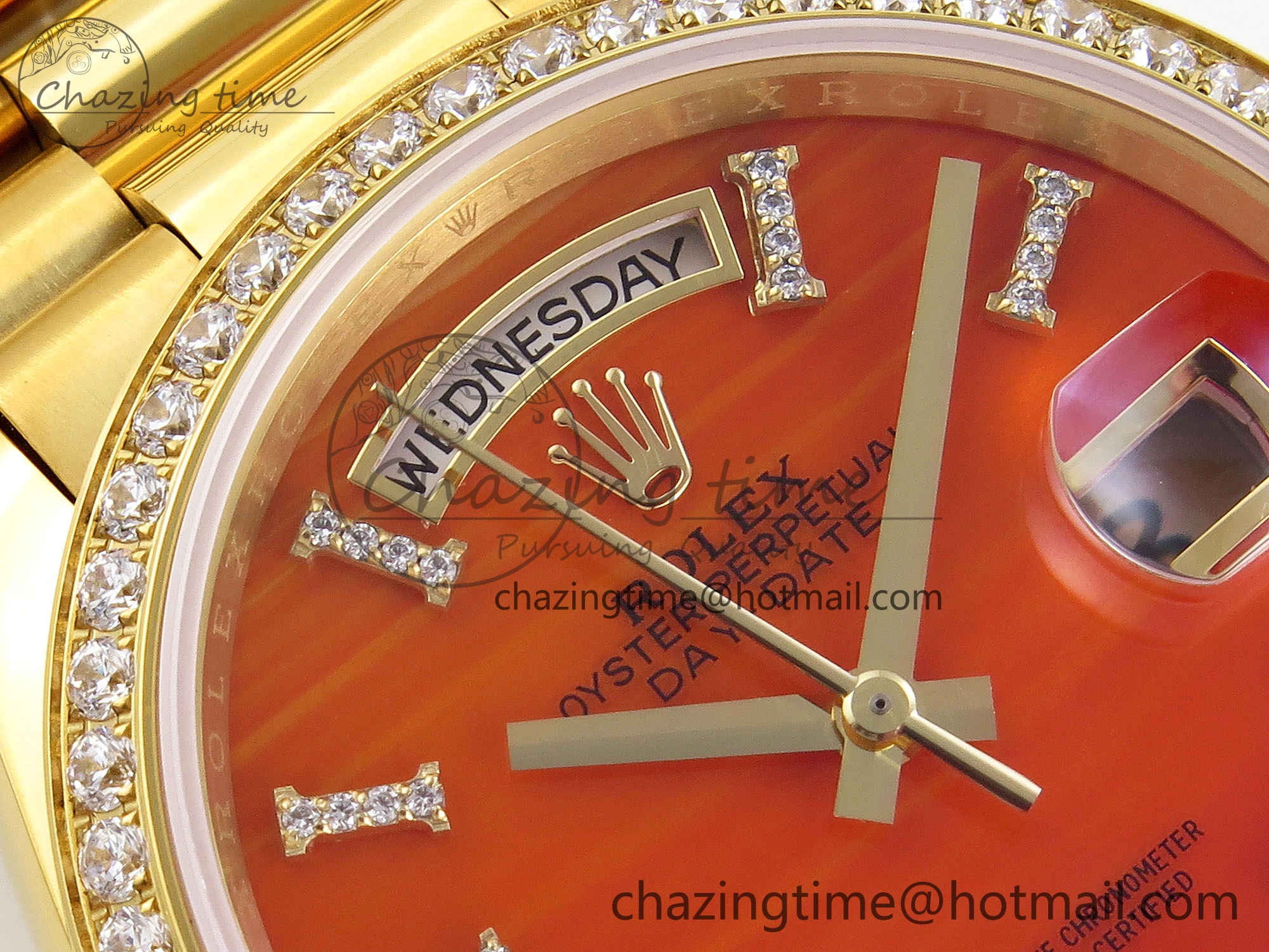 Day Date 36 YG RAF 1:1 Best Edition Red Carnelian Dial Diamonds Bezel on YG Bracelet A2836
