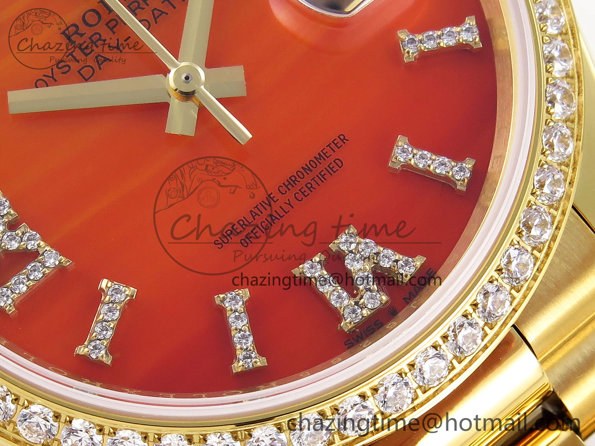 Day Date 36 YG RAF 1:1 Best Edition Red Carnelian Dial Diamonds Bezel on YG Bracelet A2836