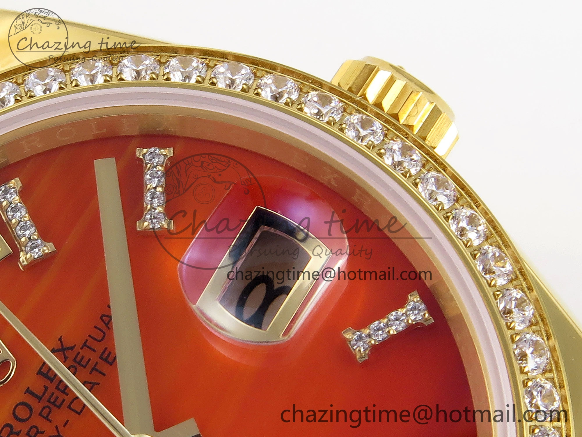 Day Date 36 YG RAF 1:1 Best Edition Red Carnelian Dial Diamonds Bezel on YG Bracelet A2836
