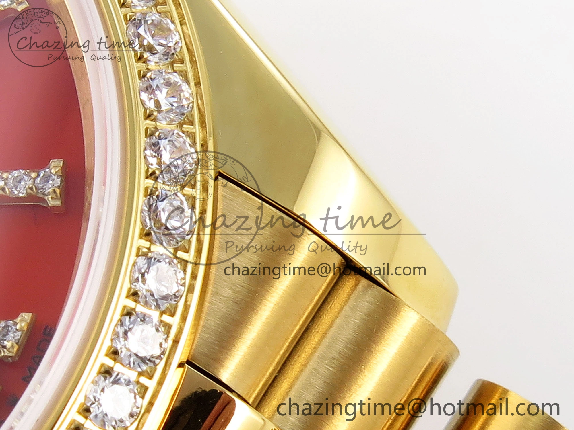 Day Date 36 YG RAF 1:1 Best Edition Red Carnelian Dial Diamonds Bezel on YG Bracelet A2836