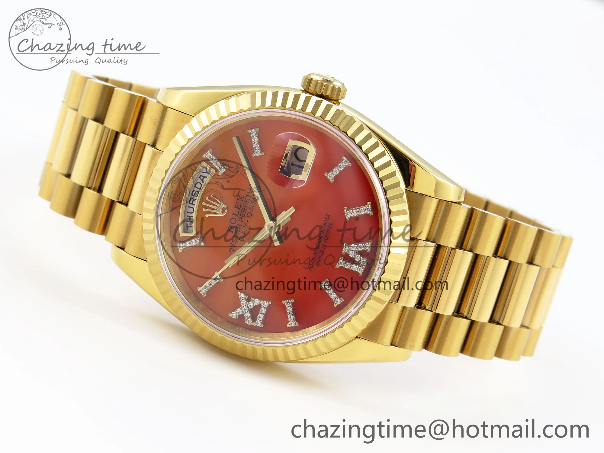Day Date 36 YG RAF 1:1 Best Edition Red Carnelian Dial on YG Bracelet A2836