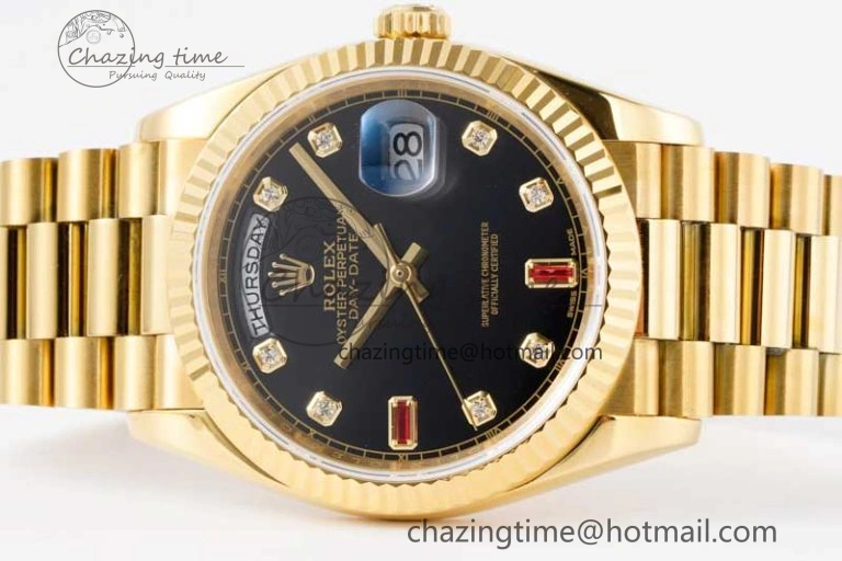 Day Date 36 YG RAF Best Edition Black Diamonds on YG Bracelet A2836