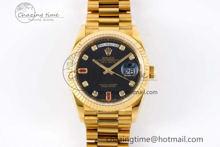 Day Date 36 YG RAF Best Edition Black Diamonds on YG Bracelet A2836