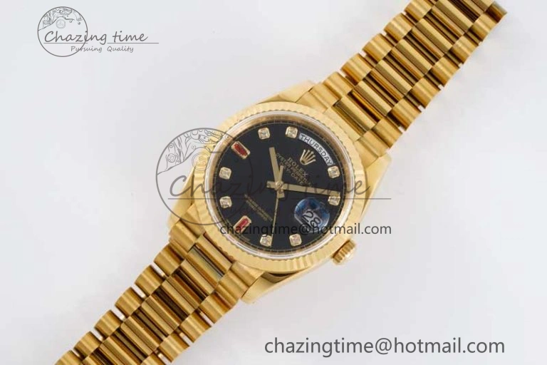 Day Date 36 YG RAF Best Edition Black Diamonds on YG Bracelet A2836