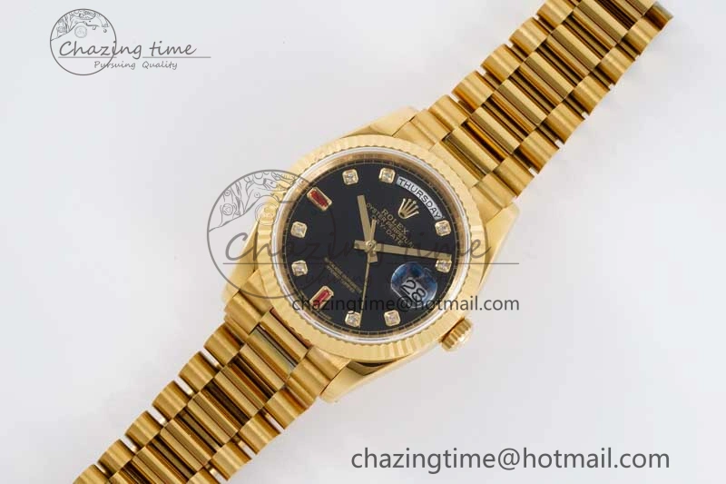 Day Date 36 YG RAF Best Edition Black Diamonds on YG Bracelet A2836