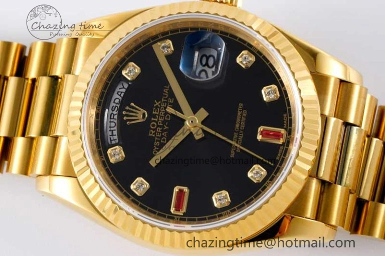 Day Date 36 YG RAF Best Edition Black Diamonds on YG Bracelet A2836