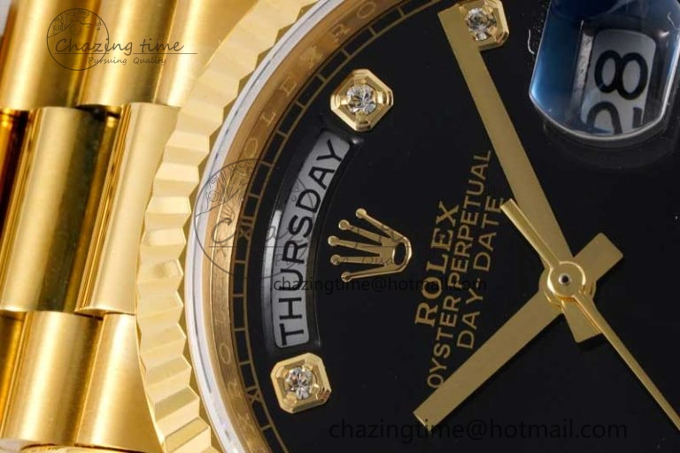 Day Date 36 YG RAF Best Edition Black Diamonds on YG Bracelet A2836