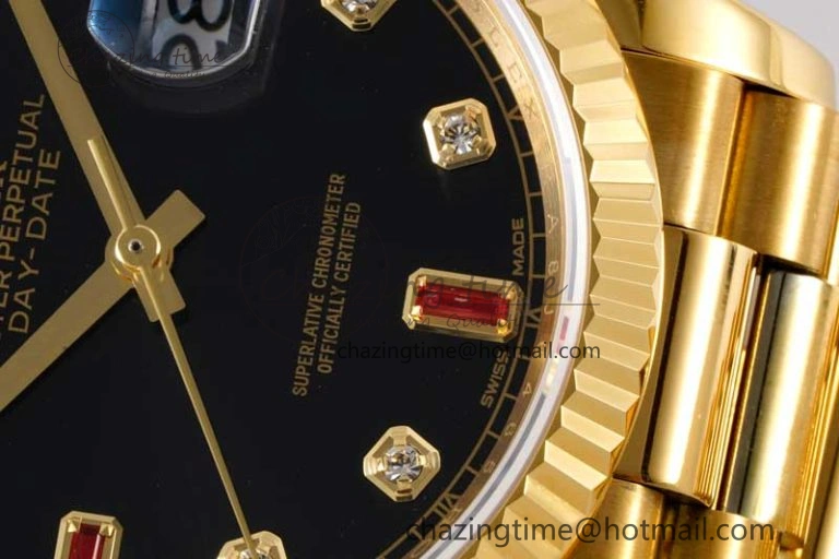Day Date 36 YG RAF Best Edition Black Diamonds on YG Bracelet A2836