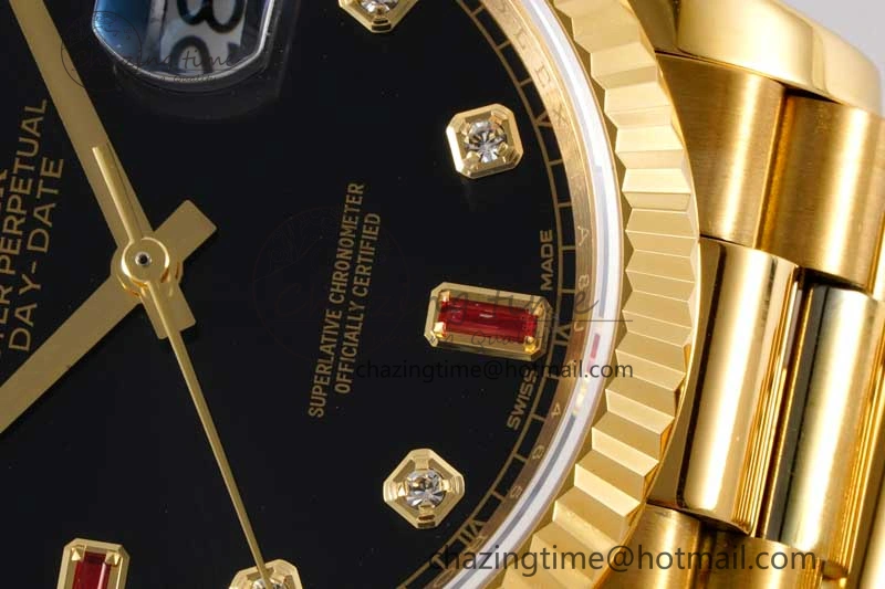 Day Date 36 YG RAF Best Edition Black Diamonds on YG Bracelet A2836