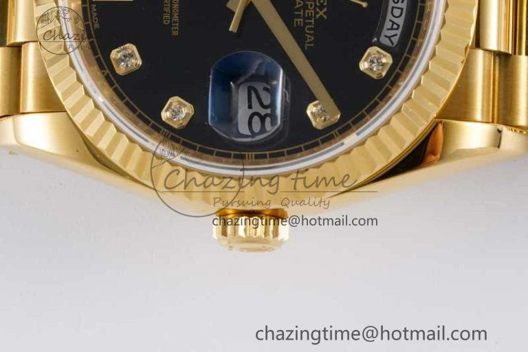 Day Date 36 YG RAF Best Edition Black Diamonds on YG Bracelet A2836