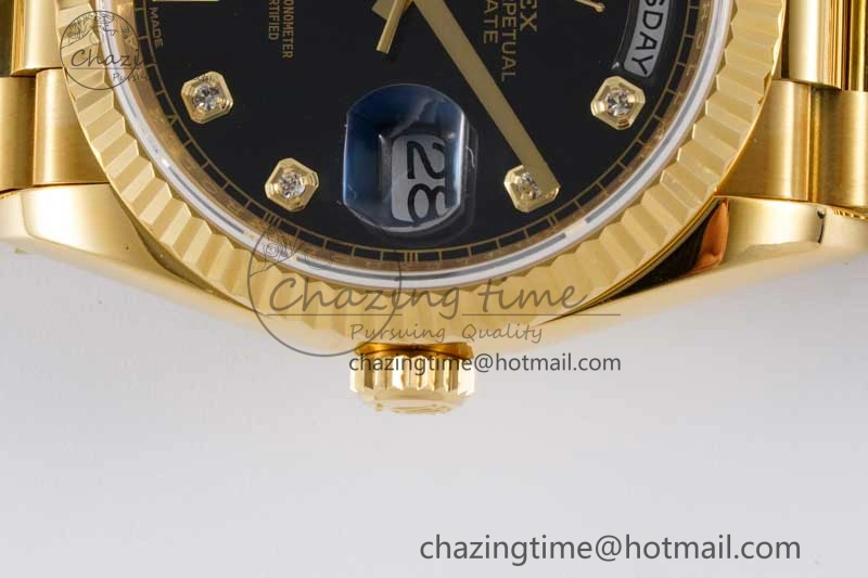 Day Date 36 YG RAF Best Edition Black Diamonds on YG Bracelet A2836