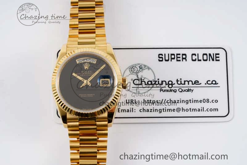 Day Date 36 YG RAF Best Edition Black No Marker on YG Bracelet A2836