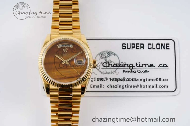 Day Date 36 YG RAF Best Edition Brown Wave Dial on YG Bracelet A2836