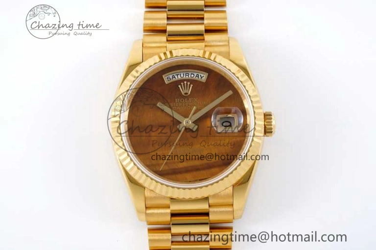 Day Date 36 YG RAF Best Edition Brown Wave Dial on YG Bracelet A2836