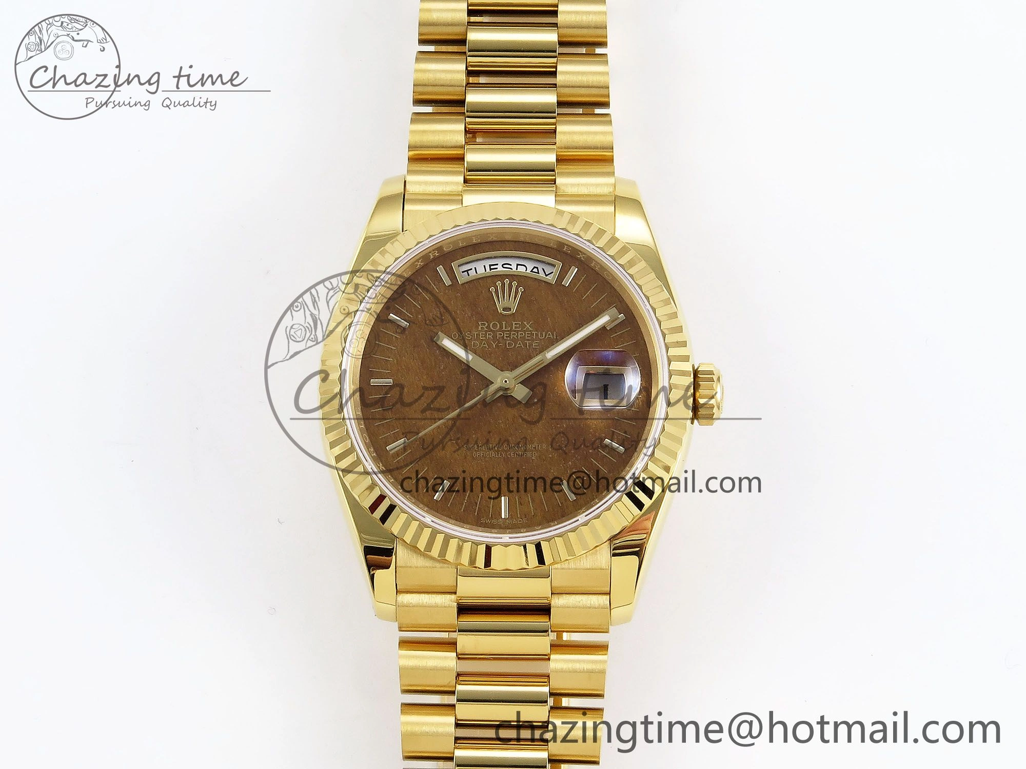 Day Date 36 YG RAF Best Edition Brown Wood Dial on YG Bracelet A2836