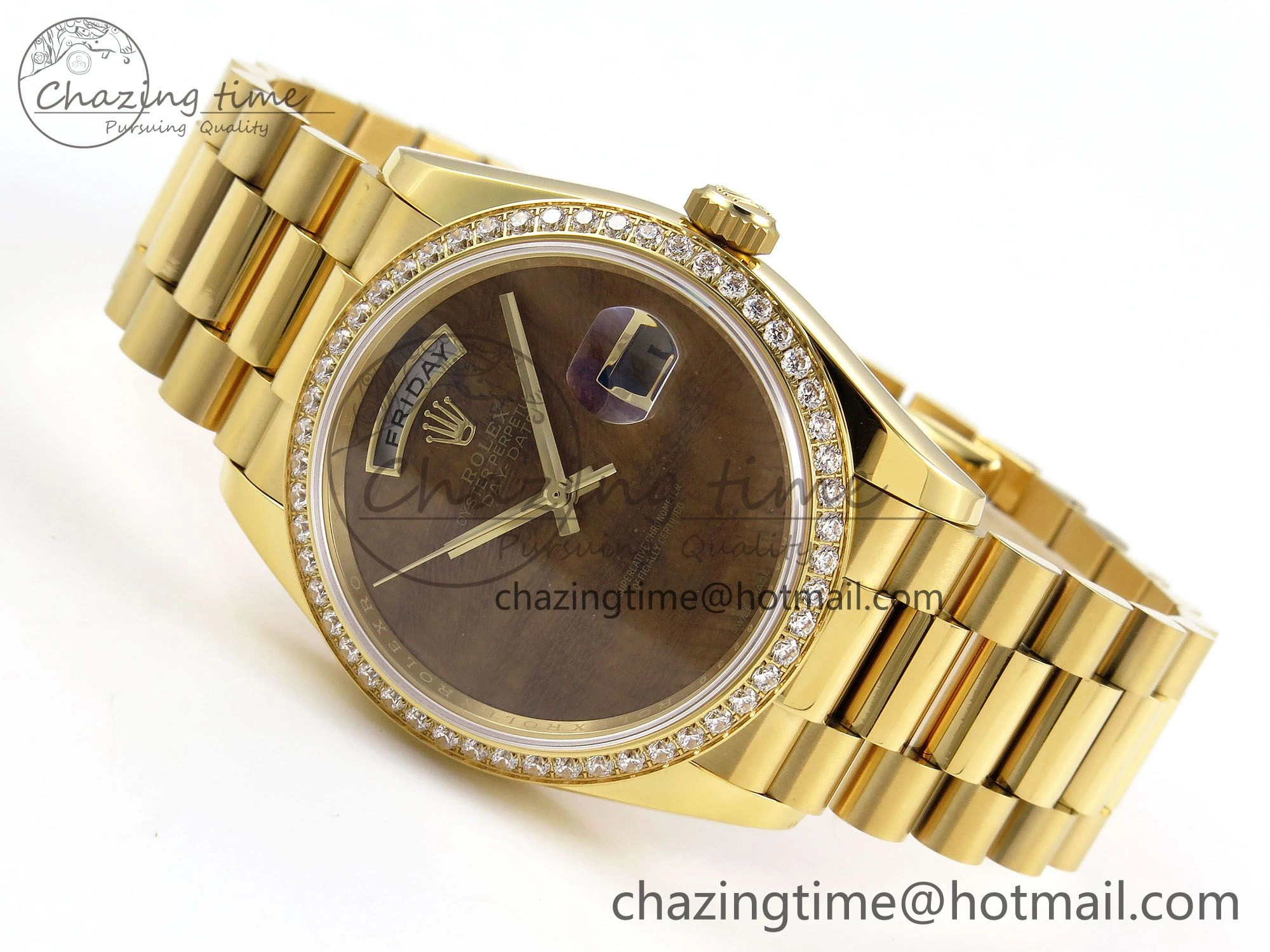Day Date 36 YG RAF Best Edition Diamond Bezel Brown Wave Dial on YG Bracelet A2836