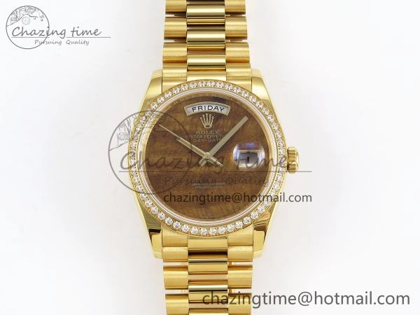 Day Date 36 YG RAF Best Edition Diamond Bezel Brown Wave Dial on YG Bracelet A2836