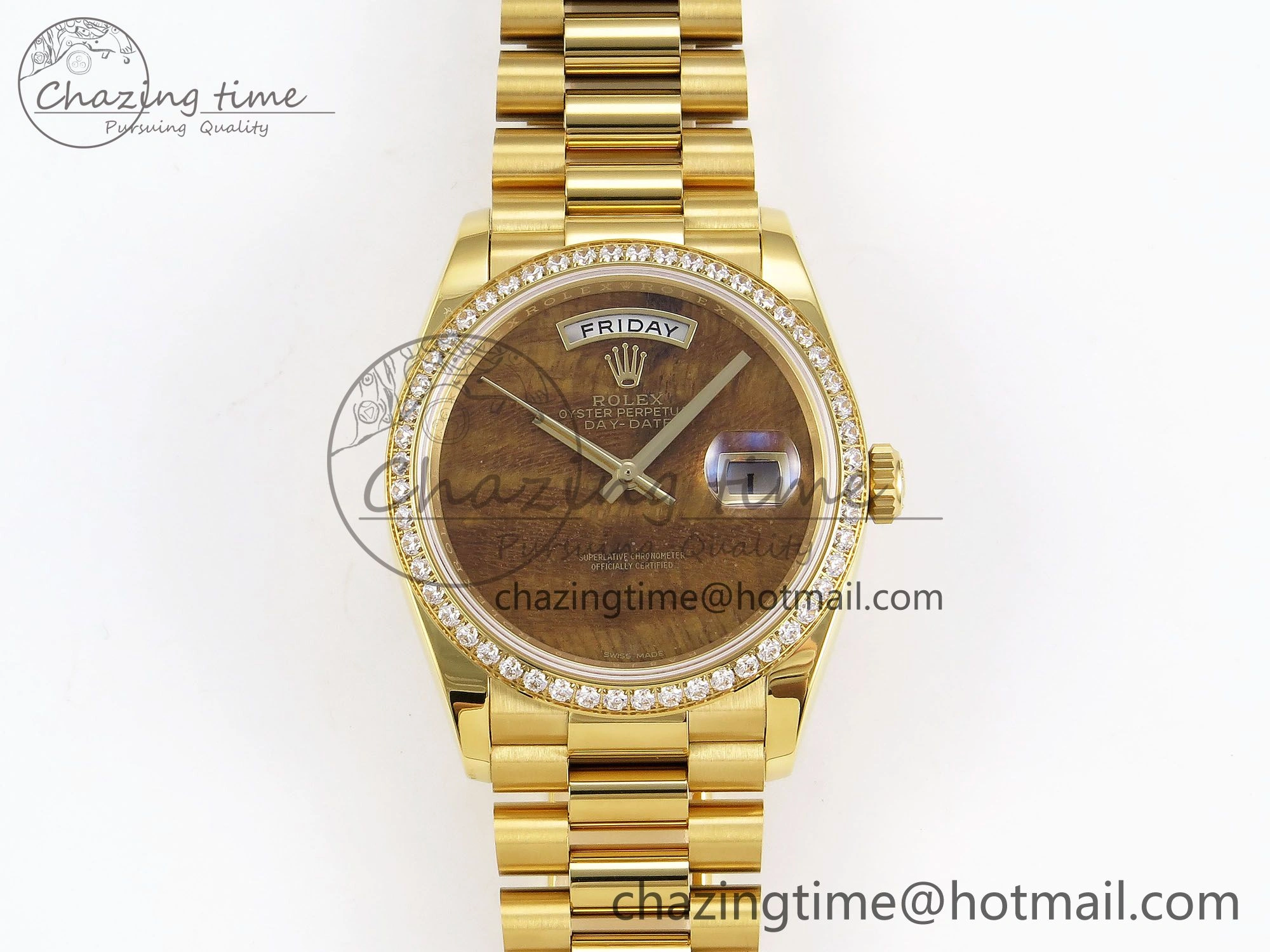 Day Date 36 YG RAF Best Edition Diamond Bezel Brown Wave Dial on YG Bracelet A2836