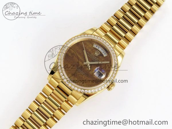 Day Date 36 YG RAF Best Edition Diamond Bezel Brown Wave Dial on YG Bracelet A2836
