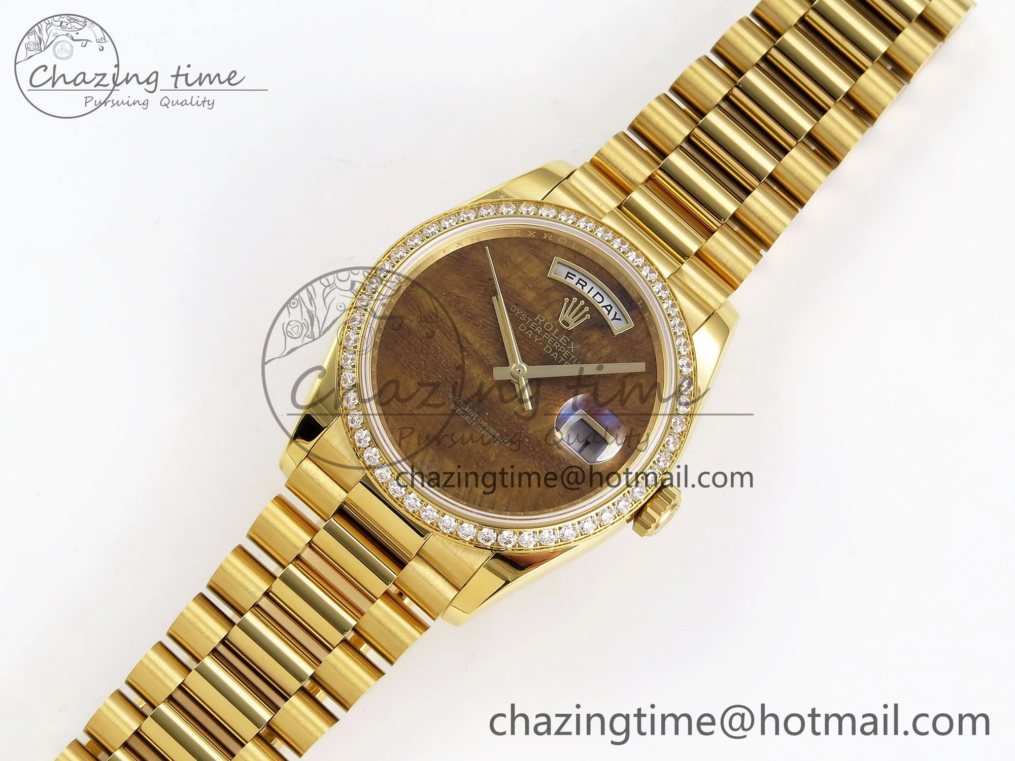 Day Date 36 YG RAF Best Edition Diamond Bezel Brown Wave Dial on YG Bracelet A2836