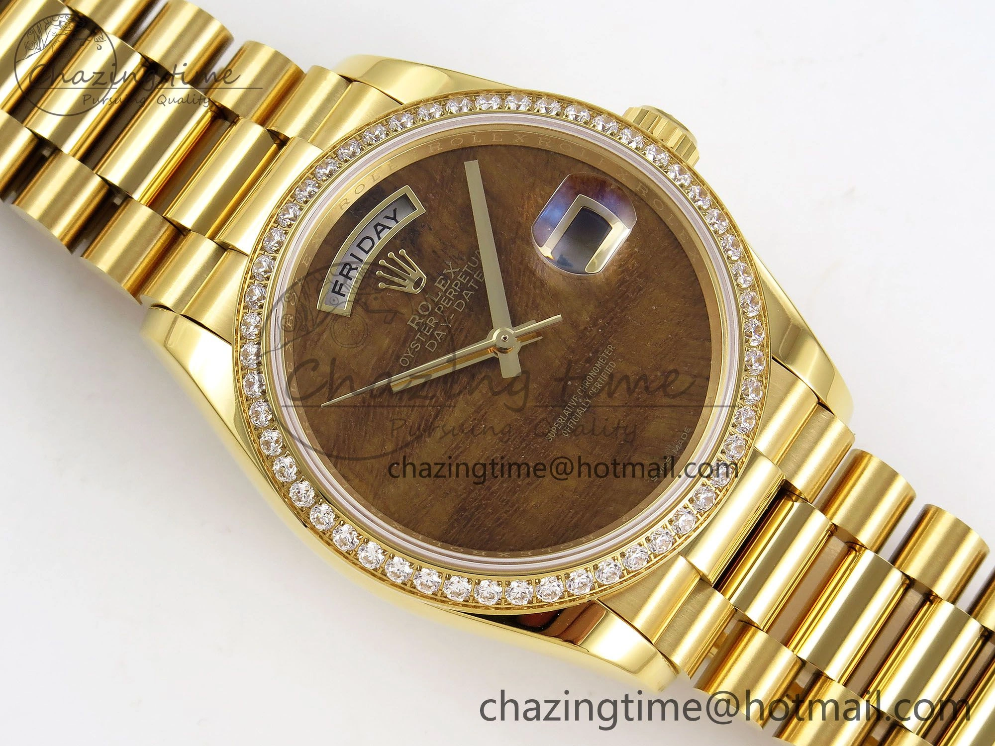 Day Date 36 YG RAF Best Edition Diamond Bezel Brown Wave Dial on YG Bracelet A2836