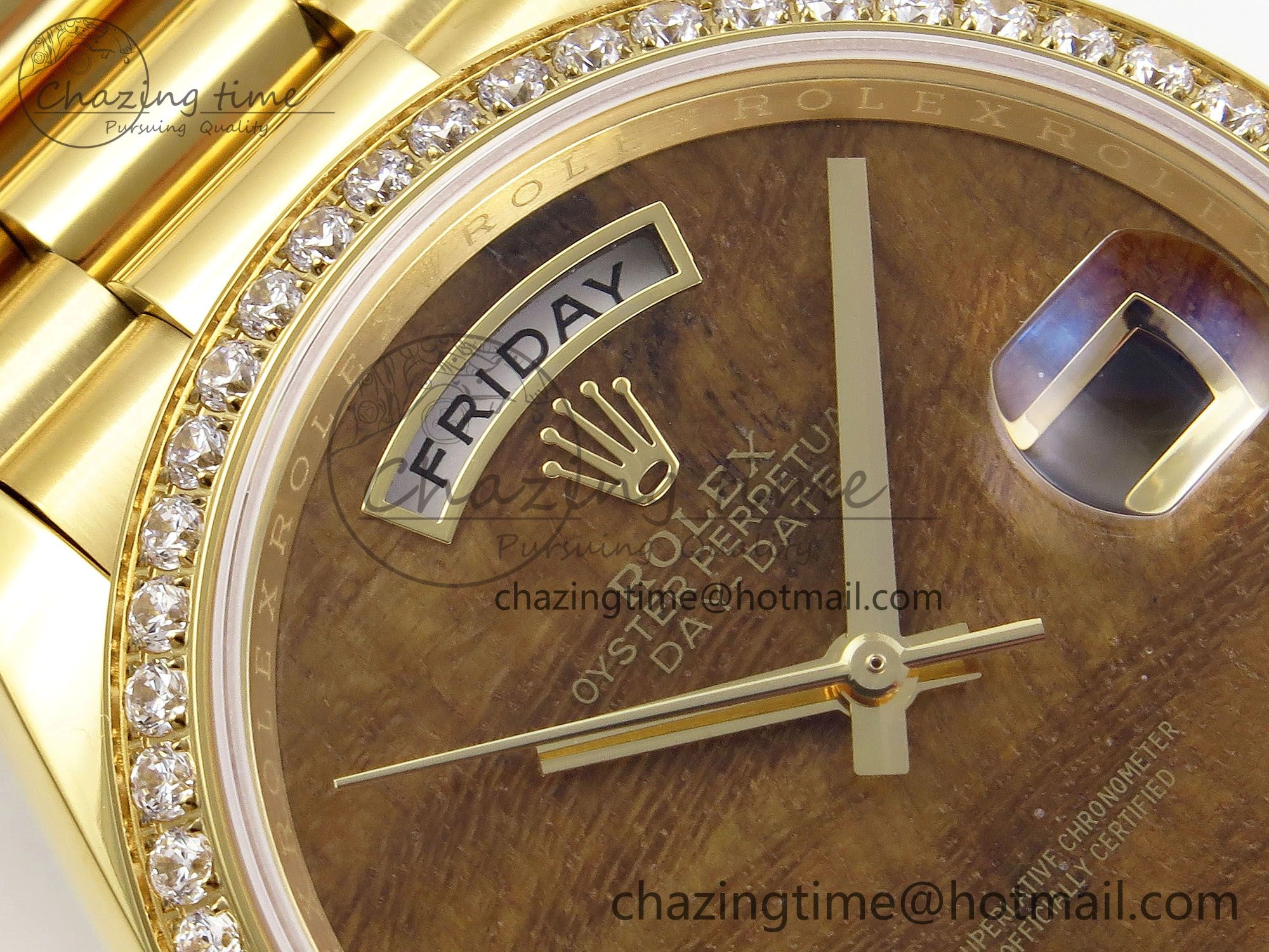 Day Date 36 YG RAF Best Edition Diamond Bezel Brown Wave Dial on YG Bracelet A2836