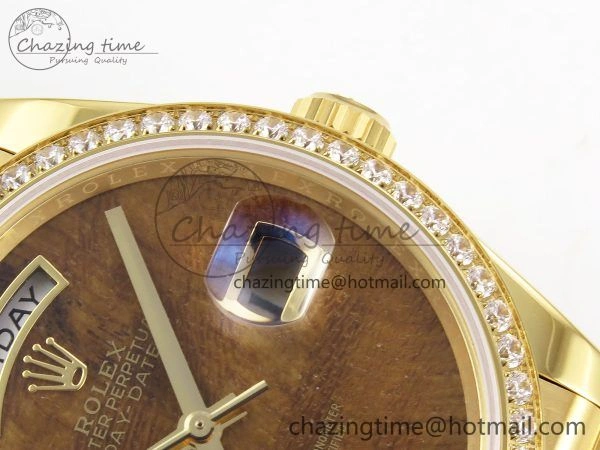 Day Date 36 YG RAF Best Edition Diamond Bezel Brown Wave Dial on YG Bracelet A2836