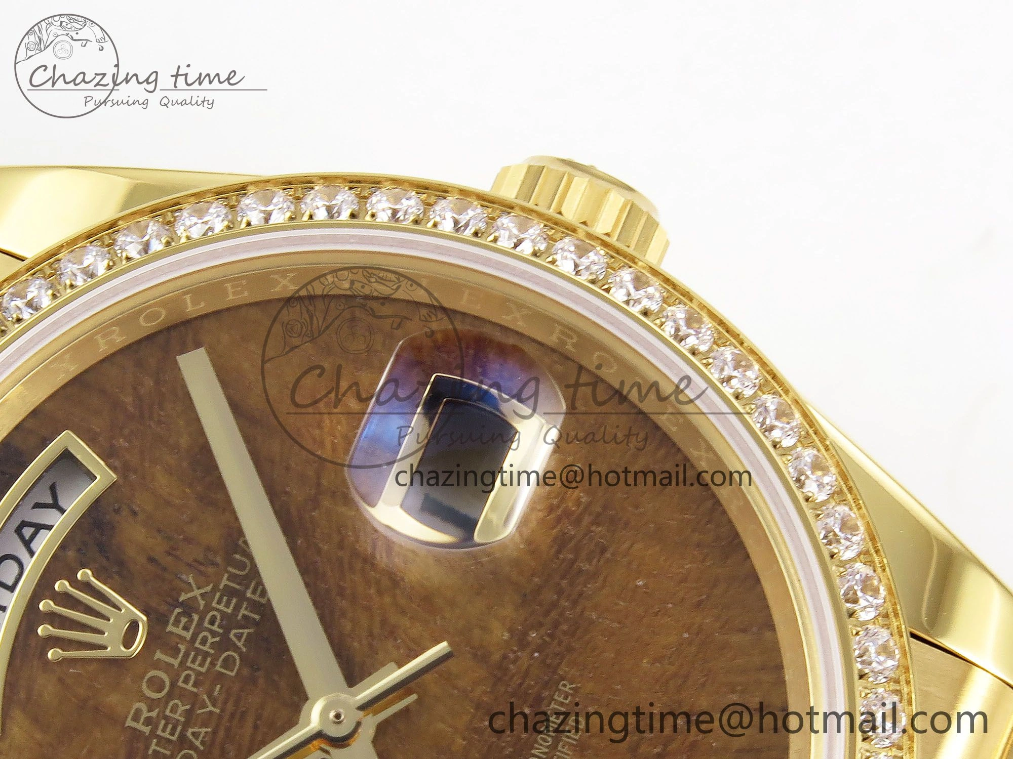 Day Date 36 YG RAF Best Edition Diamond Bezel Brown Wave Dial on YG Bracelet A2836