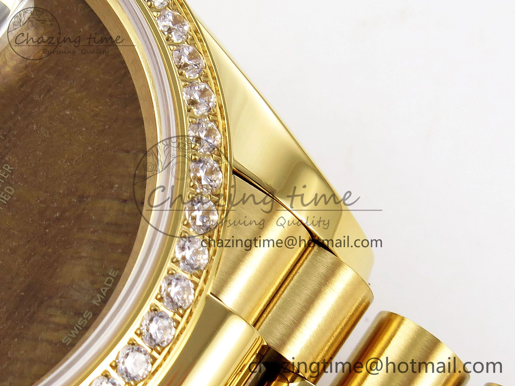 Day Date 36 YG RAF Best Edition Diamond Bezel Brown Wave Dial on YG Bracelet A2836