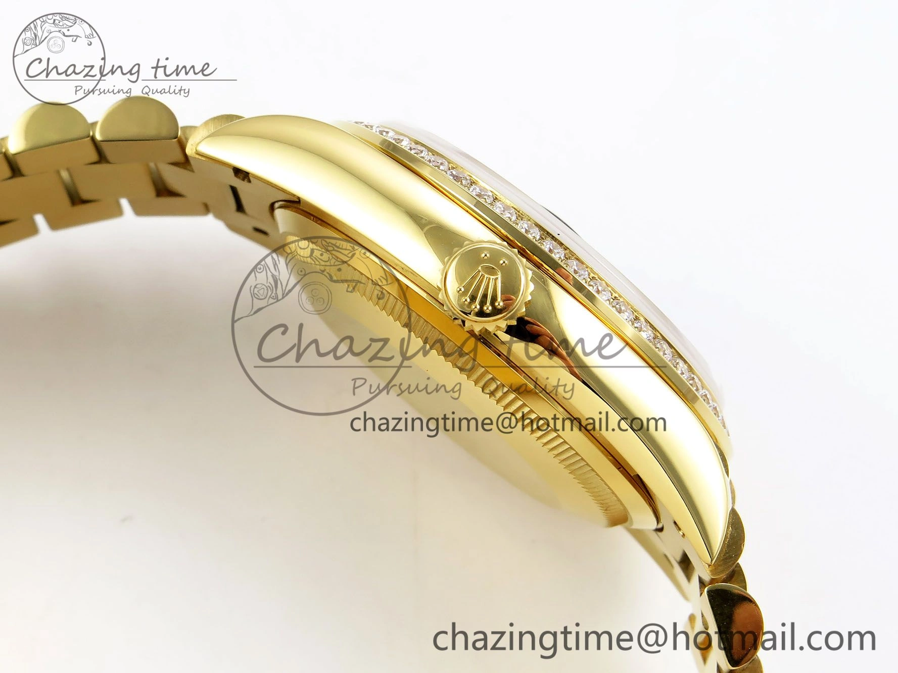 Day Date 36 YG RAF Best Edition Diamond Bezel Brown Wave Dial on YG Bracelet A2836