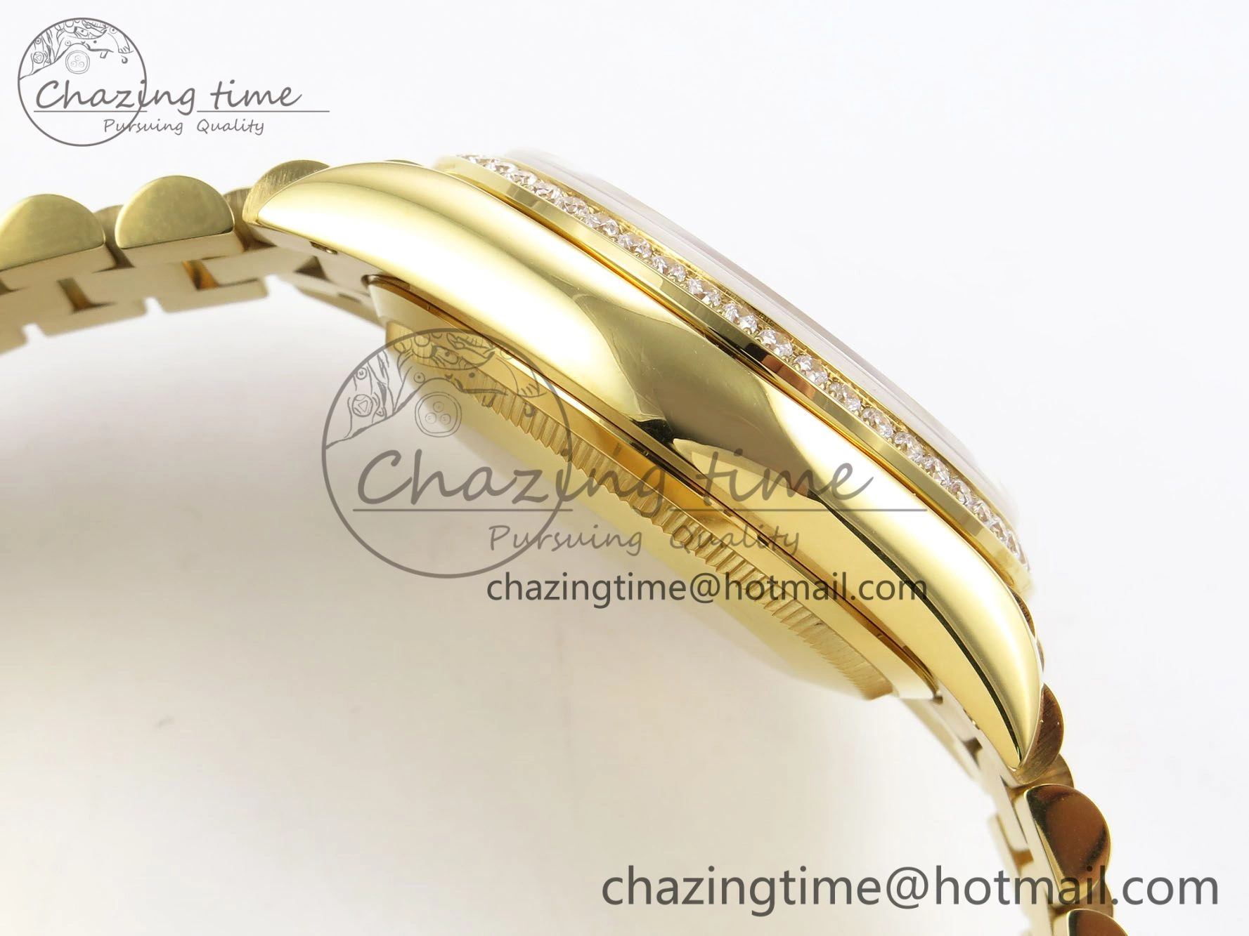 Day Date 36 YG RAF Best Edition Diamond Bezel Brown Wave Dial on YG Bracelet A2836