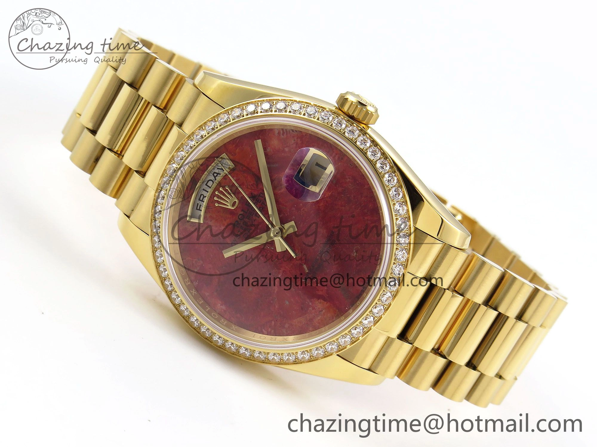 Day Date 36 YG RAF Best Edition Diamond Bezel Rock Dial on YG Bracelet A2836