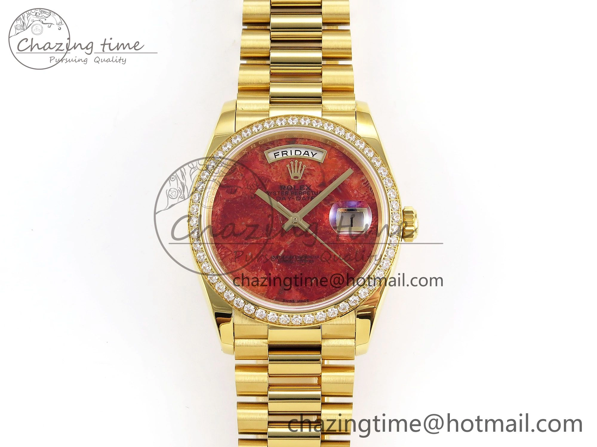 Day Date 36 YG RAF Best Edition Diamond Bezel Rock Dial on YG Bracelet A2836