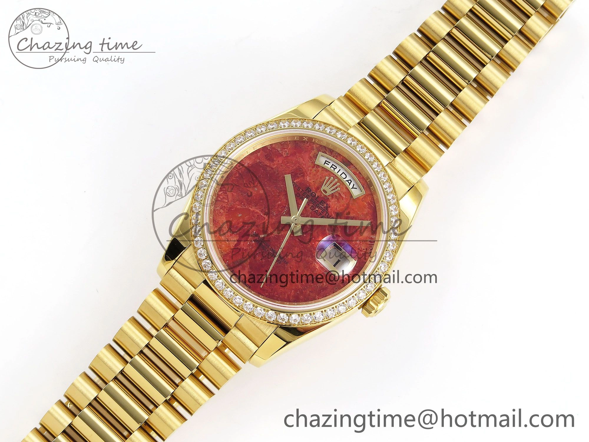 Day Date 36 YG RAF Best Edition Diamond Bezel Rock Dial on YG Bracelet A2836