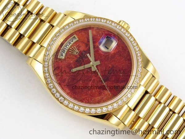 Day Date 36 YG RAF Best Edition Diamond Bezel Rock Dial on YG Bracelet A2836