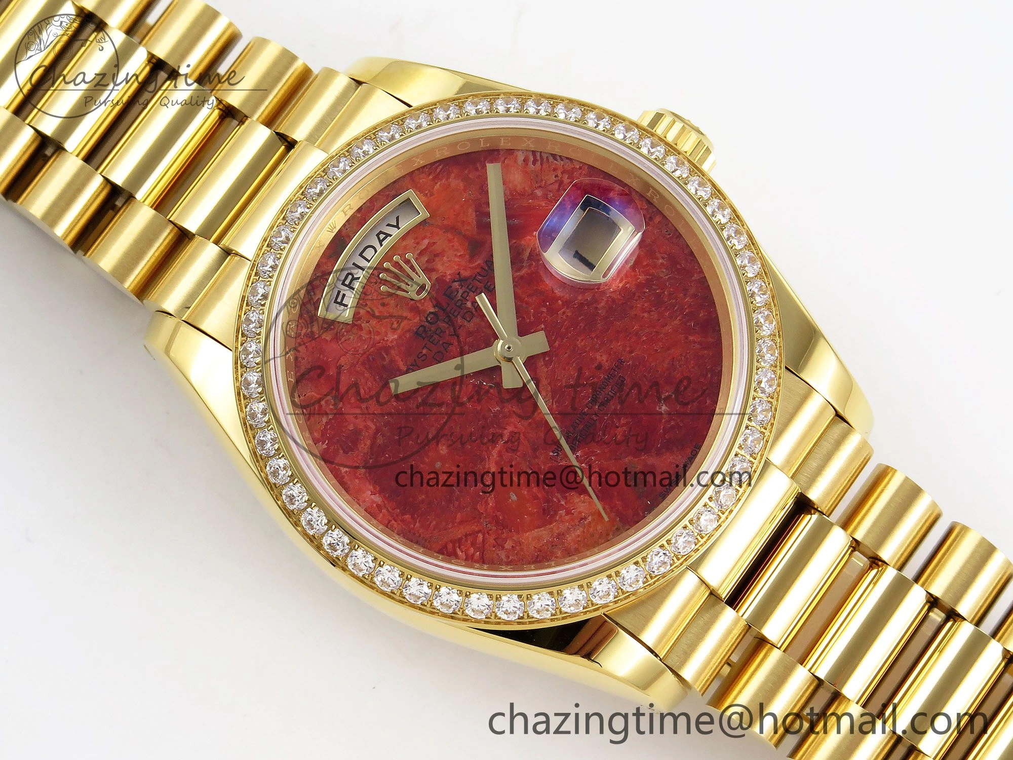 Day Date 36 YG RAF Best Edition Diamond Bezel Rock Dial on YG Bracelet A2836
