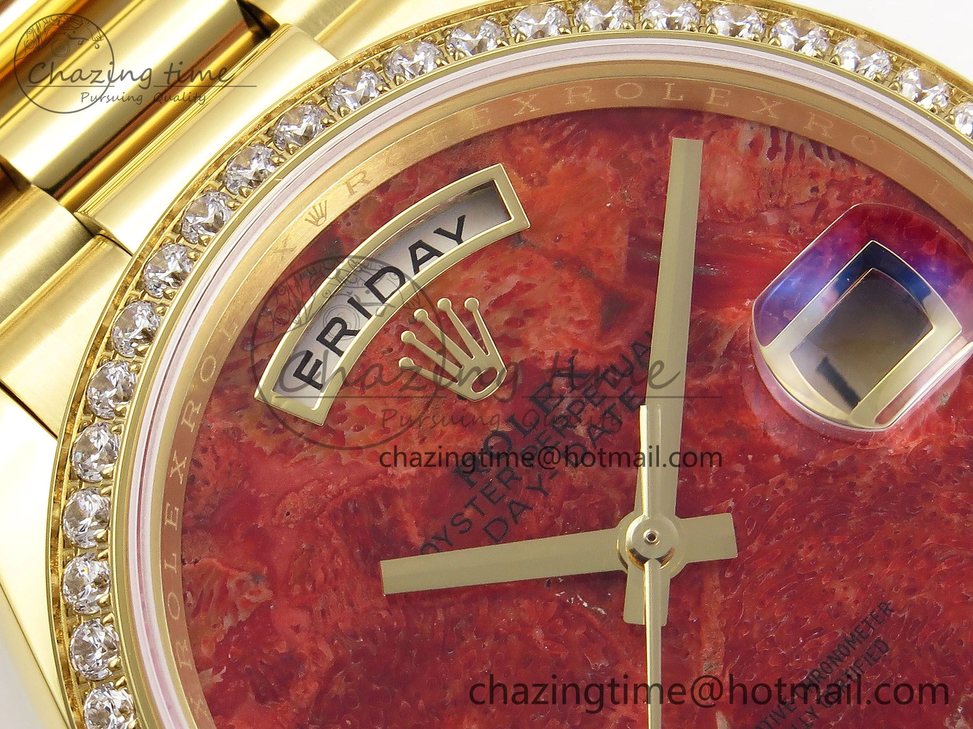 Day Date 36 YG RAF Best Edition Diamond Bezel Rock Dial on YG Bracelet A2836